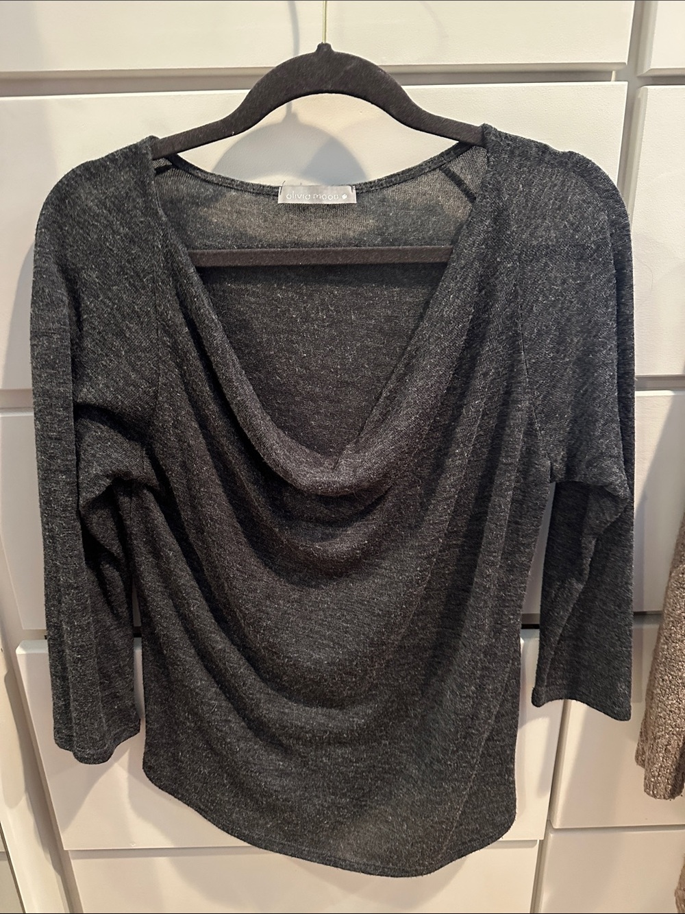 Olivia Moon Charcoal Draped Cowl Neck Sweater